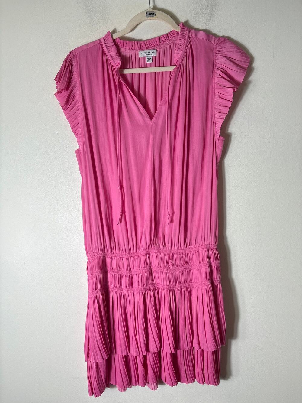Current Air Classic Pink Flutter Sleeve Smocked Waist Knee Length Dress Sz M
